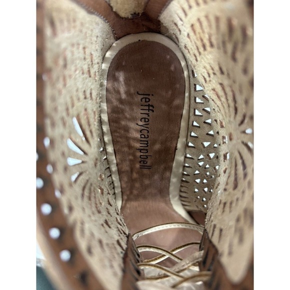 Jeffrey Campbell Rayos Wedge Sandals Peach Laser Cut Lace Up - Picture 7 of 8